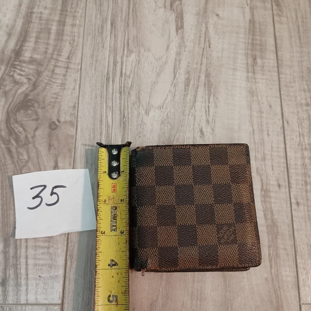 Authentic LOUIS VUITTON Folded Wallet Porte Foil Marco Damier Ebene Brown
